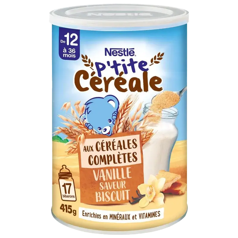 Nestlé P'tite Céréale Céréales Aux Céréales Complètes Vanille Biscuit Bébé Dés 12 Mois 415g