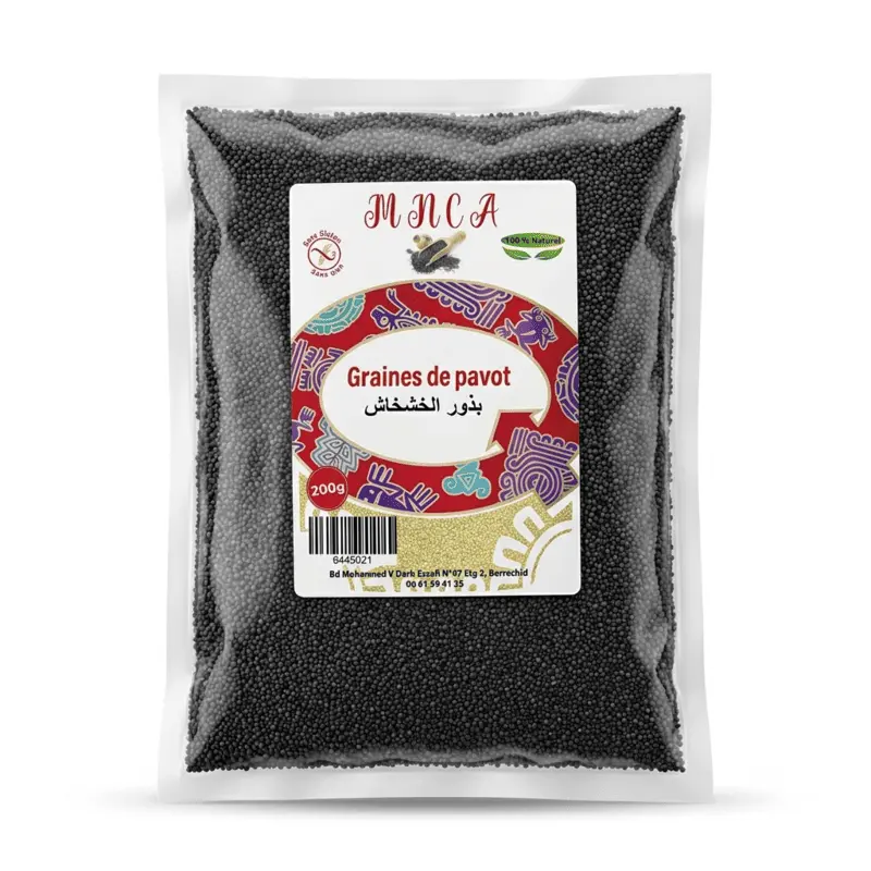 MNCA Graines de Pavot 200 g Sans Gluten – Graines Alimentaires pour Cuisine et Pâtisserie Maroc MNCA Graines de Pavot 200 g Sans Gluten – Graines Alimentaires pour Cuisine et Pâtisserie | Maroc – Image 1