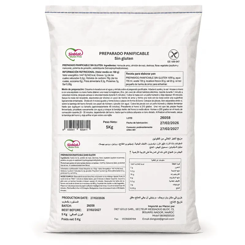 Sinblat Preparado Panificable 5Kg – Préparation Boulangère Sans Gluten Sinblat Preparado Panificable 5Kg – Préparation Boulangère Sans Gluten – Image 1