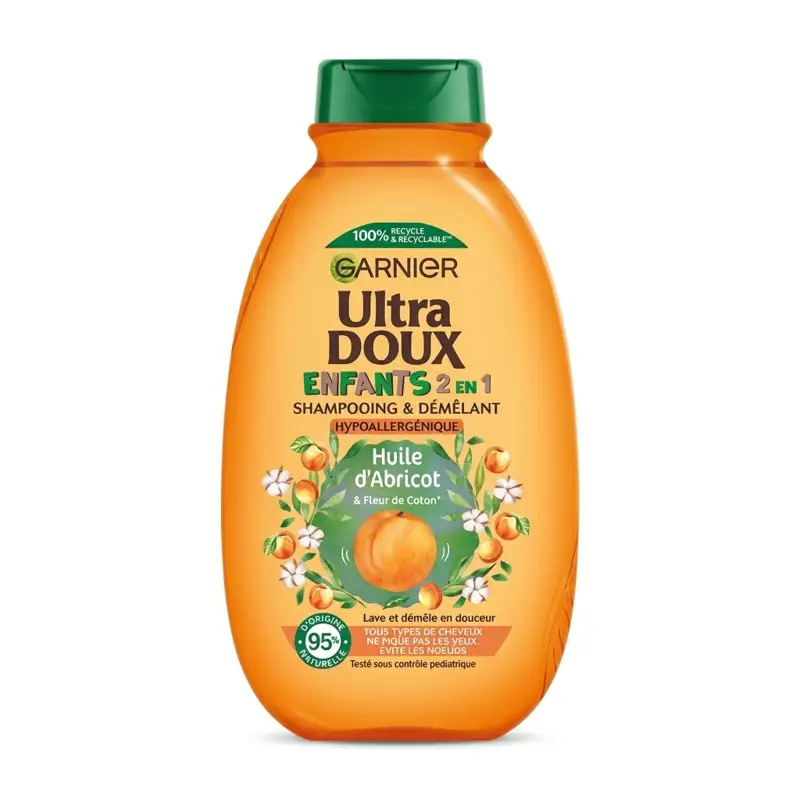 Garnier Ultra Doux Garnier Ultra Doux – Huile d’Abricot & Fleur de Coton – Shampooing & Démêlant Enfants 2-en-1 – Image 1