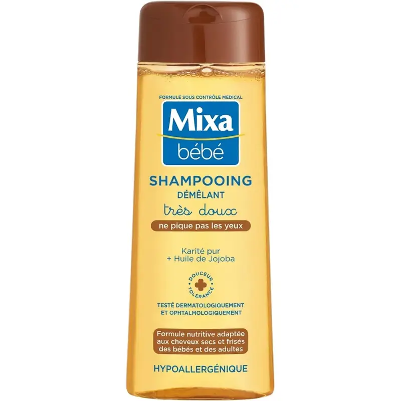 Mixa Bébé Shampooing Très Doux Démêlant Mixa Bébé Shampooing Très Doux Démêlant – Karité Pur + Huile de Jojoba – Cheveux secs, frisés et bouclés – Image 1