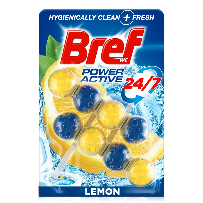 Bref Power Active Citron Bref Power Active Citron Juteux, Nettoyant WC à rebords, 2 x 50 g – Image 1